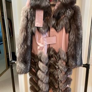 Pink Leather and Fox Fur Coat